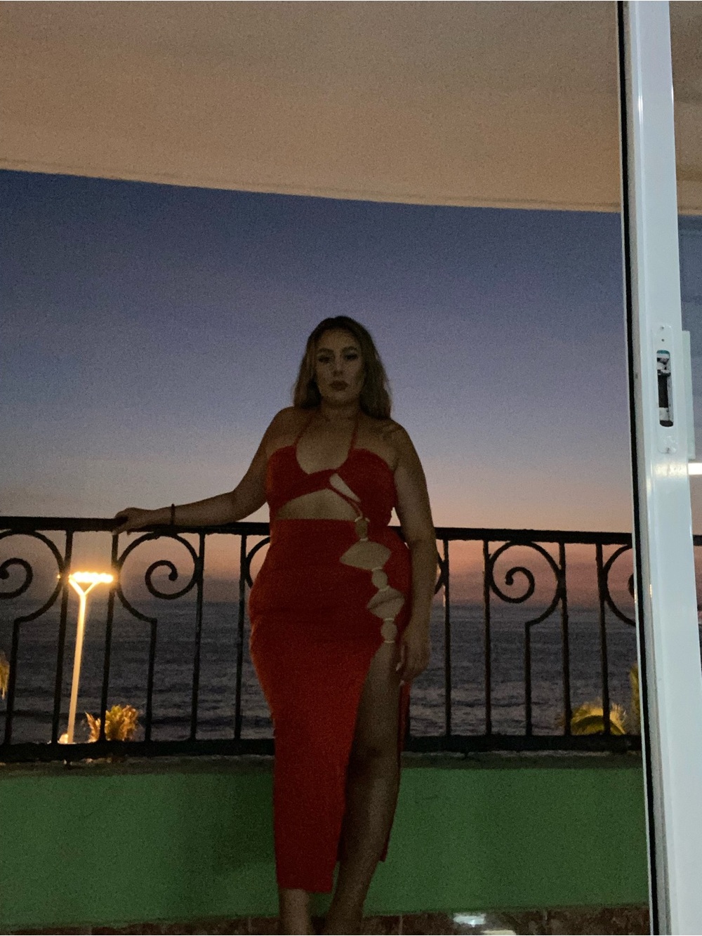 Red Orange Cutout Bodycon Dress with Side Slit - Women Dresses
